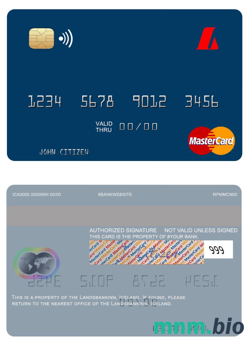 Iceland Landsbankinn przykład karty mastercard w formacie PSD